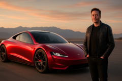 tesla roadster elon musk — capa horizontal 16:9 com foco no anúncio de um superesportivo elétrico em parceria com SpaceX