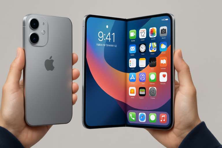 iphone duo entra pré: capa horizontal 16:9 sem textos escritos, retrata a pré-venda do iPhone Duo e a estreia global do celular dobrável da Apple.