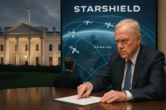 Capa horizontal 16:9 sem textos, ilustrando a ordem limitar satélites starshield e as informações oficiais.