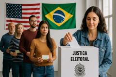 Capa ilustrando eleições voto fora país com brasileiros no exterior mobilizados pela participação