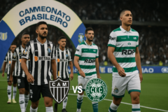 Imagem de capa com Atlético-MG e Coritiba em campo, buscando pontos na tabela; atlético mg coritiba entram