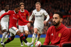Capa 16:9 ilustrando Manchester United empata Leeds no clássico, com Matheus Cunha no banco — manchester united empata leeds