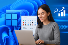 Capa horizontal 16:9 ilustrando windows 11 ganha super, destacando melhoria de desempenho e jogos