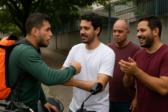 entregador reage assalto agradece: capa 16:9 sem textos, retrata entregador agradecendo moradores em Belo Horizonte