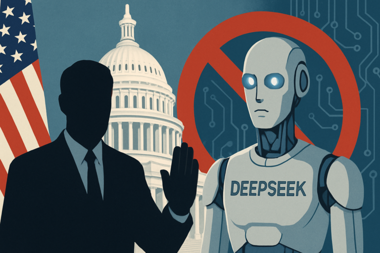 Capa 16:9 sem textos escritos sobre governo estados unidos proíbe o uso de IA DeepSeek em agências federais