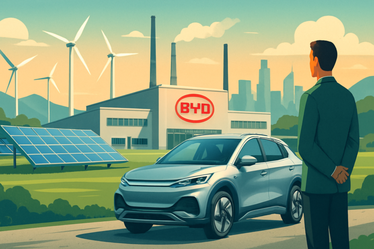 Capa horizontal 16:9 ilustrando o efeito byd brasil como inovação automotiva no Brasil, sem textos.