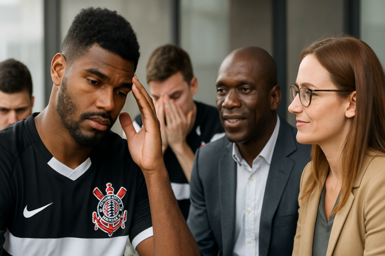 hugo souza admite que Corinthians ficou abalado após sequência negativa; capa sem textos escritos, foco no elenco.