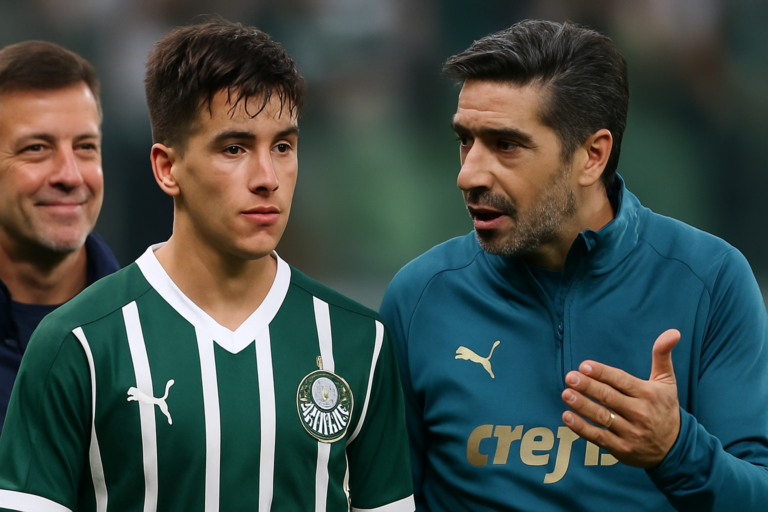 ex lateral palmeiras elogia: capa horizontal com destaque a Giay e o papel de Abel Ferreira na recuperação do argentino