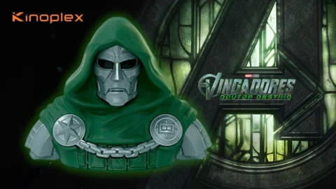 Kinoplex lanca balde de pipoca do Doutor Destino para Vingadores Doomsday com visual de busto e armadura exclusiva para fas da Marvel